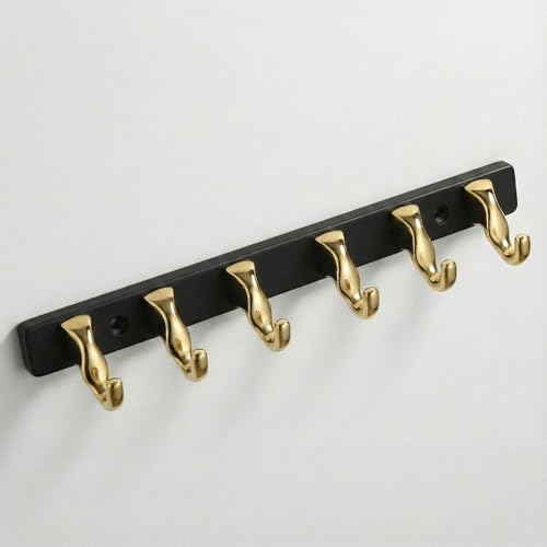 Image of 6 Hook Modern Bathroom Hooks for Hanging /Cloth Hooks for Door Back Side /Cloth Hanger for Wall (Gold with Black) Pack of 2-| 3 Years Warranty |