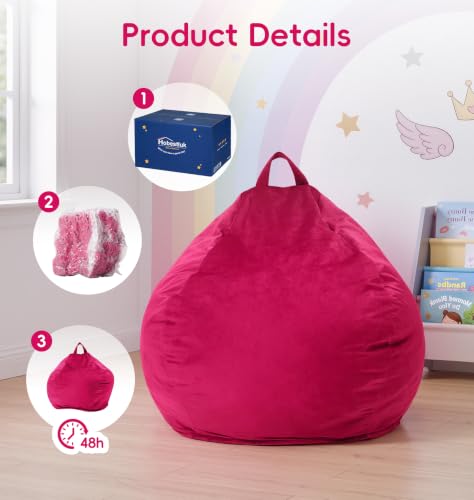 Image of Hobestluk Small Bean Bag Chairs 2FT BeanBag Chair Comfy Cute Velvet Fabric | Memory Foam,Washable Cover,Storage Pocket,Cozy Unicorn Bean Bag for Bedroom Reading Nook Decorative Style Cozy Seat| Pink 2FT