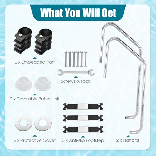 Escalera para piscina de acero inoxidable 3 peldaños antideslizante miniatura 7
