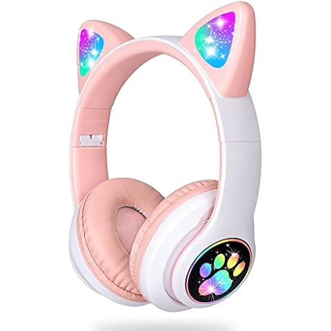 LAIBUY Kids Headphones, Cat Ear LED Light Up Foldable Bluetooth Headphone for Kids,2 in 1 Wired/Wireless Mode HD Stereo Sound for PC/Phone/iPad/Study/Travel Cover