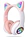 Produktbild LAIBUY Kinder Kopfhörer, Mädchen Katzenohr Kopfhörer Over-Ear mit LED-licht Faltbare Stereo Kopfhörer Bluetooth,Kabellose Kopfhörer Kinder mit Mikrofon,Micro SD/TF,für Tablet/Handy/PC(Pink)