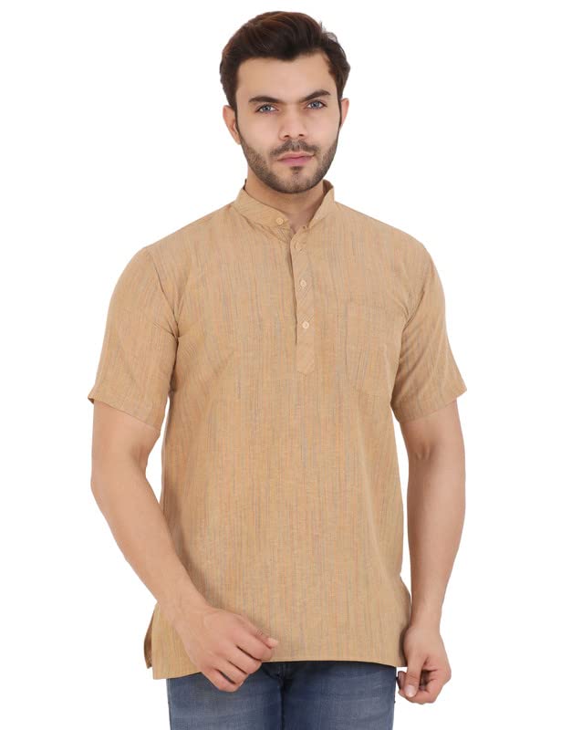 latestplus apparel Half Sleeves Cotton Blend Fabric Solid Short Sleeve Kurta for Men Kurta for Festival - Kurta for Puja-picture-16