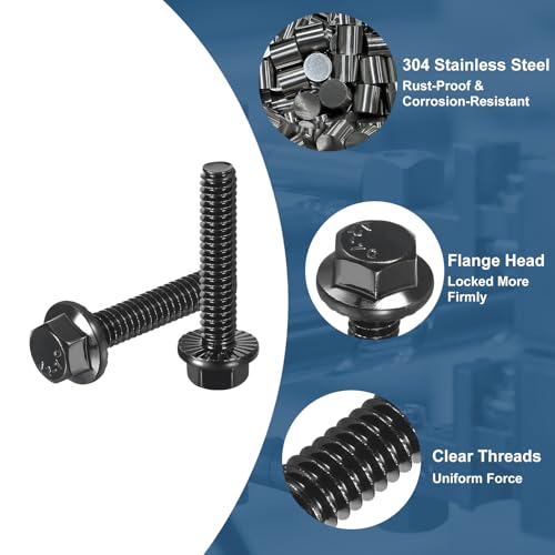Image of uxcell 15Pcs 1 /4-20 x 1-1 /4 inch Flanged Hex Head Bolts, 304 Stainless Steel Flange Hexagon Screws, Flange Hex Drive Screws 5.8 Grade for Machinery Industry Home Appliances, Black