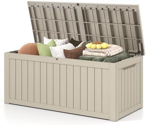 Ceecysaa Waterproof & Lockable Deck Box, 180 Gallon (680 L) Resin Outdoor Storage Box for Patio Storage Cushions, Garden Tools & Pool Accessories, Weather-Resistan Durable Deck Box Outdoor, Beige
