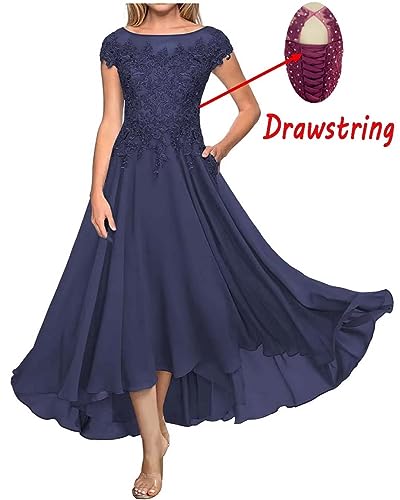 Laces Appliques Mother of The Bride Dresses Tea Length Chiffon Short Sleeve Wedding Guest Gowns with Pockets - Image 3