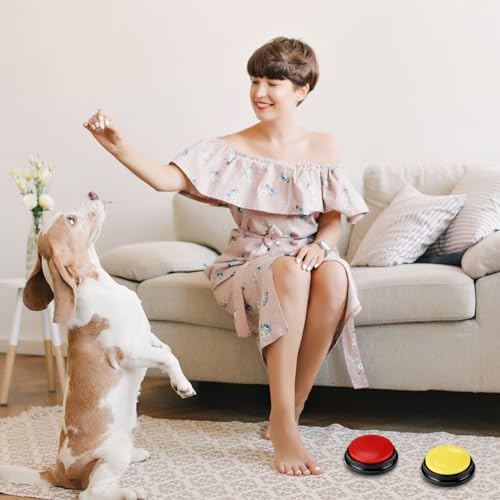 Gowkeey Hundetasten Tiandirenhe Buzzer mit Aufnahmefunktion Answer Buzzers Aufnahmegerät Kinder 4 farbigen Buzzer mit Sound, Buzzers Aufnahmefähige Tasten für Hund Interaktion