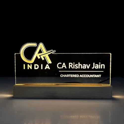 Image of Customized LED Name Plate for Office Desk Table Name Sign Gift For CA Chartered Accountant Aspirants Student Motivational decor Size (10 x 6 inch) (For CA (Chartered Accountant)