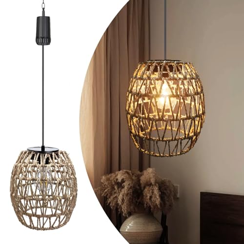 pearlstar Hängelampe mit Batterie,Batteriebetriebene Rattan Lampe...