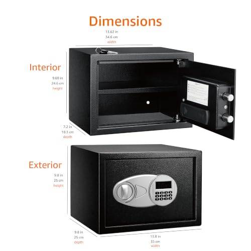 Image of Amazon Basics Steel Security Safe and Lock Box with Electronic Keypad, Secure Documents Storage, Black, 0.5 Cubic Feet, 13.8 inchW x 9.8 inchD x 9.8 inchH, Removable Shelf