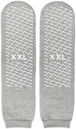 Generic 2XL Non- Slip Single Tread, Extra Wide Slipper Socks (Pack of 3), Grey