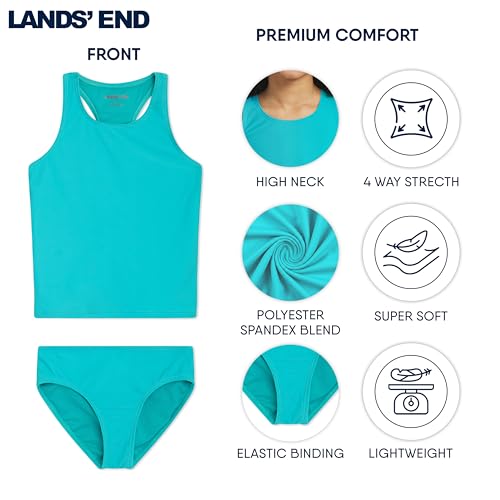 Image of Lands' End Girls' UPF 50+ Swim Bikini Bottom and Racerback Tankini Set