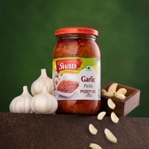 Image of SWAD Traditional Garlic Pickle Pack of 2 x 400g | Homemade Lahsun Achar | Authentic Indian Pickle | Spicy Garlic Condiment | Natural Ingredients | Ready to Eat