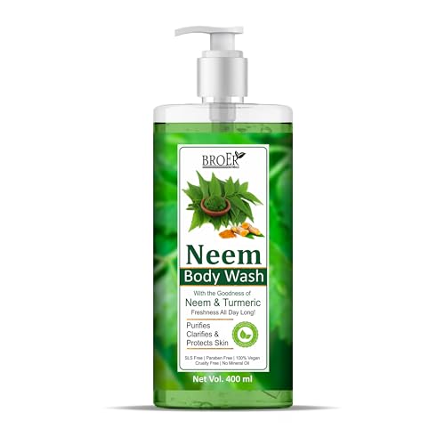 Image of BROER Neem Body Wash Shower Gel | Luxury Body Wash (400ML) with Neem, Vitamin E, Aloe Vera & Turmeric (Free From Parabens and SLS) Family Pack