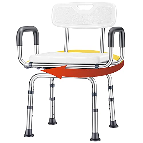 Taburete de ducha giratorio, asiento de baño ajustable con brazos, diseño antideslizante impermeable, carga máxima de 180 kg para mayor seguridad