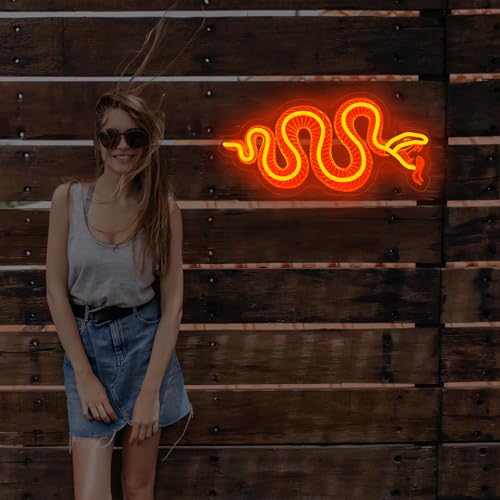 Image of Snake Skeleton Neon Sign, Orange Snake Bone Sign, Handmade Light Sign, Snake Skull Decor, Goth Room Decor, Gifts For Snake Lover, 15.6 inchx7.9 inch