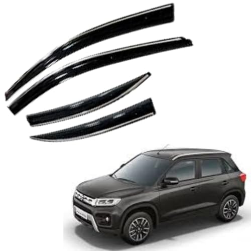 Image of CAR SAAZ Chrome Line Door Visor for Brezza (2020-2022) (Set of 4Pcs) | Rain Guard | Wind Deflector