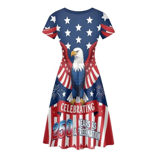 Image of POLERO Women Puffy Swing Elegant Party Midi Dresses Short Sleeve Round Neck A-Line Dress