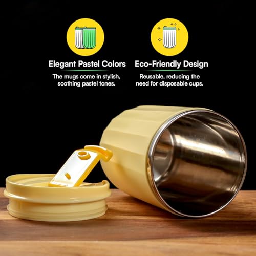Image of Udyan Tea 500ml Stainless Steel Vacuum Insulated Tumbler with Leak-Proof Lid | Double-Walled Travel Mug in Honey Yellow| Keeps Drinks Hot or Cold