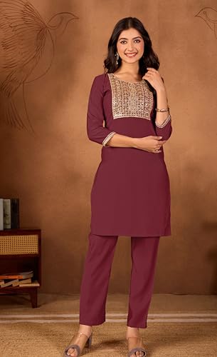 Image of Women's Embroidered Kurta Pant Set | Ethnic Kurta with Pant | Festive & Casual Wear Suit Set for Women