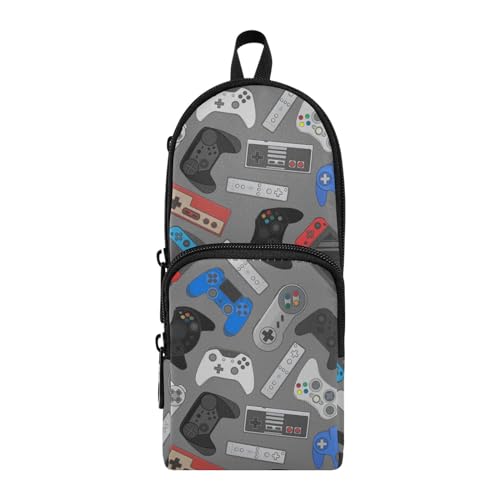Image of ZAZYXTJ Video Game Standing Large Capacity Pencil Case 3 Compartment Pen Pouch Storage Canvas Makeup Bag for School Office Teen Girl Boy Men Women