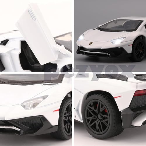 Image of 1:32 Scale Lamborghini LP750 Model Diecast Metal Pullback Toy car with Openable Doors & Light, Music Boys car for Kids Best Toys Gifts Toys for Kids (White)