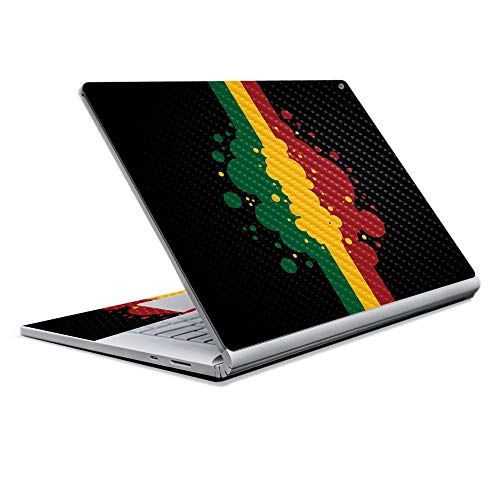 Image of MightySkins Carbon Fiber Skin for Microsoft Surface Book 2 13 inch (2017) - Rasta Flag,Protective, Durable Textured Carbon Fiber Finish,Easy to Apply, Remove, and Change Styles,