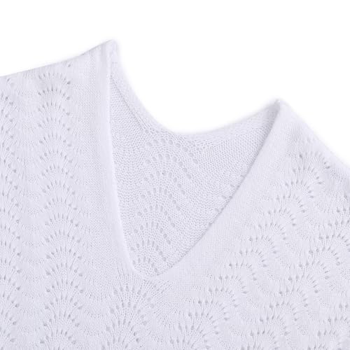 Girls Cut Out Crochet Coverup V Neck Short Sleeve Beach Dress Summer Swimwear Beachwear for 4-13Y4