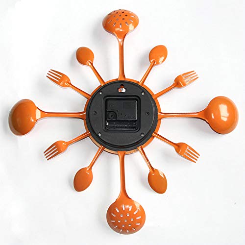 Wall Clock, Timelike 16" Metal Kitchen Cutlery Utensil Spoon Fork Wall Clock Creative Modern Home Decor Antique Style Wall Watch (Orange) #TOP4