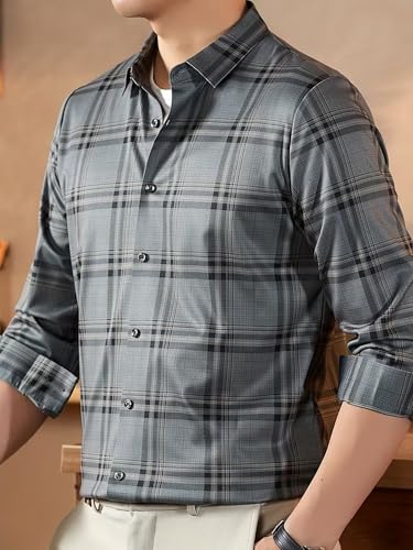 Image of Lymio Men Shirt | Checkered Button Down Shirt for Men | Slim Fit Casual & Semi-Formal Shirts for Man | Textured Long Sleeve | Office & Weekend Ready (Packs Also Available) (Big-Checks)