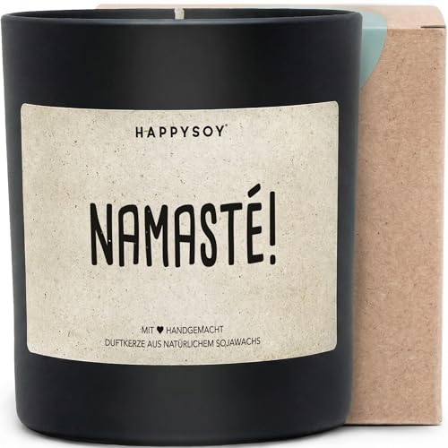Namasté - Duftkerze mit Spruch als liebevolle Geschenkidee für Yoga-Liebhaber Achtsamkeit und Entspannung Kerze im Glas mit blumigem Duft