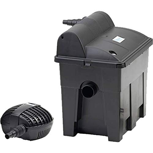 OASE 50449 Durchlauffilter BioSmart Set 7000 geeignet für Teiche bis 7 m³, Filtersystem, Filterkomplettset inkl Filtermaterial, Teichpumpe und UVC Klärer, Black