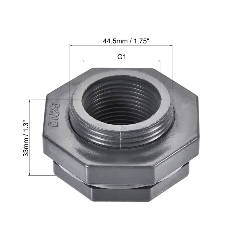 Tool parts Bulkhead Fitting - G1 Female - With Silicone Gasket - PVC - Gray