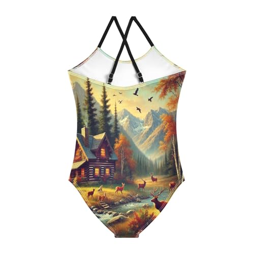 Mountain Cabin Fall Girls Swimsuit Bathing Suit Swimwear Swimsuits Summer Beach One Piece2