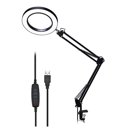 Éclairage LED 5X 74 Lampe de bureau de verre à la loupe 0mm avec aiguilles de pince USB - alimenté LED Loupe de lampe avec 3 modes dimmable (Color : Black)