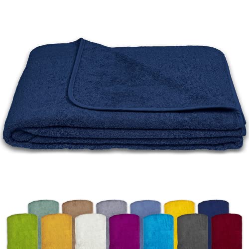 KiGATEX Couverture en tissu éponge 100 % coton – Couverture d'été, couvre-lit, drap de plage – Lavable – Certifié Öko-Tex – 150 x 200 cm – Bleu marine