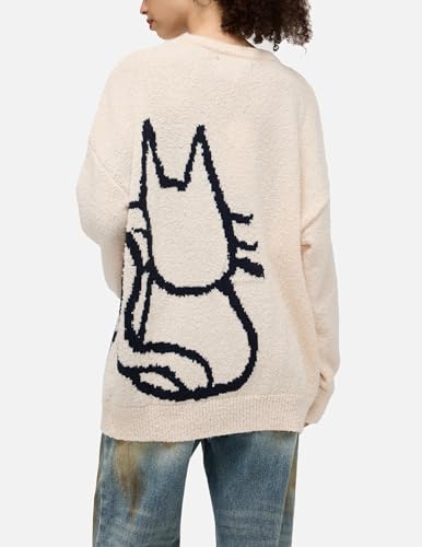Aelfric Eden Women's Pullover Sweater Hand Drawn Cat Graphic Printed Oversized Sweater Fall Winter Fashion Couple Tops4