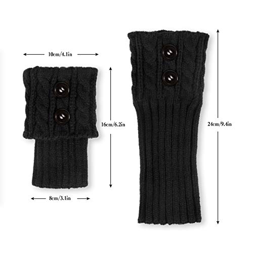 PHOGARY 2 Pairs Winter Warm Boot Cuffs for Women, Crochet Knitted Boot Socks for Girls Black Short Leg Warmers Boot Topper Socks Leg Cuffs Boot Warmers Gift2