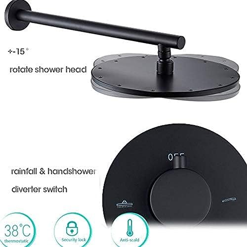 Ensemble de douche encastrable noir mat 12" avec mitigeur double commande haut de gamme