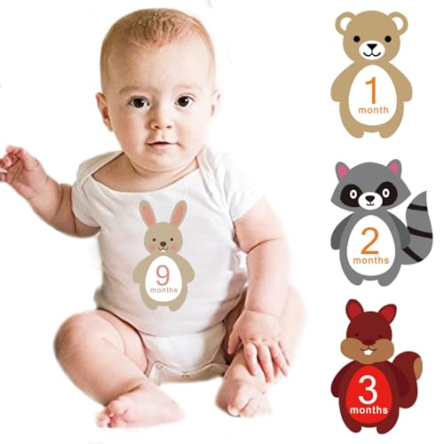 12pcs Gender Neutral Monthly Stickers Baby Sticker for Baby boy or Girl Create Beautiful Memories with Our Cute Animal Designs