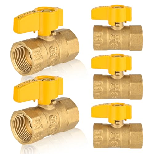 GUOFIS Gas Ball Valve,1/2-Inch FIP x1/2-Inch FIP Brass Plumbing Fittings for Gas Systems(1/4 Turn,5Pack)(VALVE234-5Pack)