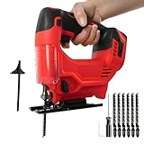 Akku-Stichsäge, kompatibel mit Milwaukee M18 18 V Akku, bürstenlose elektrische Stichsäge mit 3500 U/min, 4 Orbital-Aktion, ± 45 ° Schrägschnittwinkel, 6 Klingen für Holz- und Metallschneiden