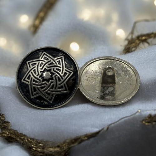 Image of REENA Metal Lotus 12 (6+6) Silver Black Round Button for Coat Blazer Suit, Sherwani and Indian Dresses Sports Coat Uniform Jacket Beautiful Ethnic Classy Design