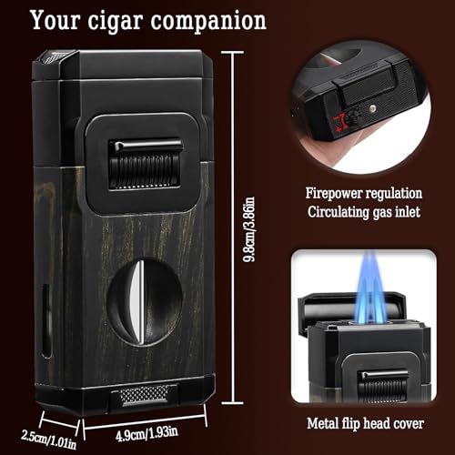 Encendedor para cigarros recargable con cortador y soporte negro miniatura 3