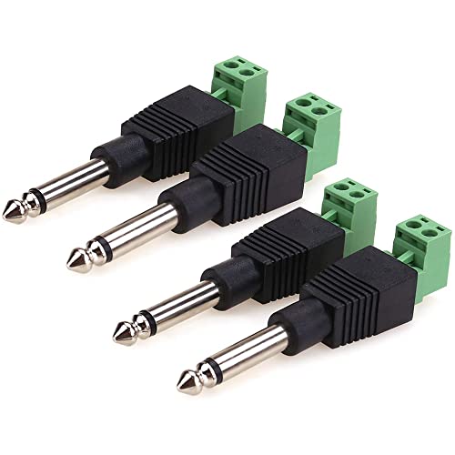 NANYI 1/4\" Plugs for Speaker Cables, Patch Cables, Snakes - TS Male Mono 1/4 Inch Phono 6.3mm Phone Plug Bulk - 4 Pack (4PCS-Green Welding Free) - Thumbnail 2