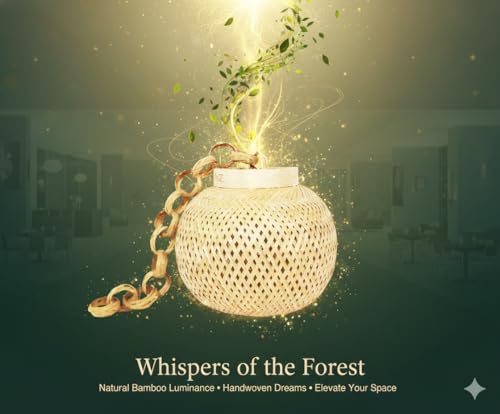 Image of Handmade Bamboo Hanging Lamp Shade with Holder & Wire | Eco-Friendly Natural Pendant Light for Living Room, Cafe, Restaurant & Home Decor | Boho Ceiling Lamp 20 * 20cm