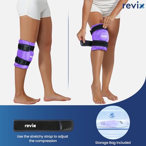 Image of REVIX XL Knee Ice Wrap Around Entire Knee, Gel Ice Pack for Muscle Ache, Cold Pack to Reduce Discomfort and Promote Flexibility, Soft Plush Linings, Purple