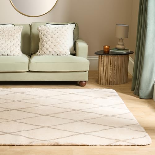 OHS Area Rugs for Living Room 160 x 230, Geometric Print Fluffy Rugs for Bedroom Home Decorative Anti Slip Modern Super Soft High Pile Large Rug Floor Carpet Non Shedding, Natural