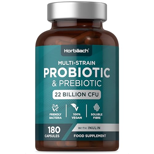 Bióticos y Prebióticos Intestinales con Inulina 22 Mil Millones UFC | 180 Cápsulas | con Lactobacillus Acidophillus, Gasseri, Reuteri, Crispatus, Inulina y Arándano Rojo | Horbaach