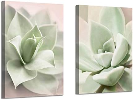 Canvas Wall Art Painting Print: Succulent Floral Photographic Artwork Decor Picture for Bathroom (24'' x 18'' x 2 Panels)