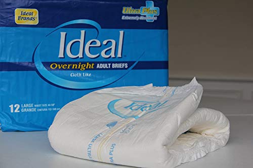 Ideal - Adult Overnight Disposable Brief Breathable Diaper Clothlike Feel with Wetness Indicator & Strong Refastenable Fit Tabs (Large)